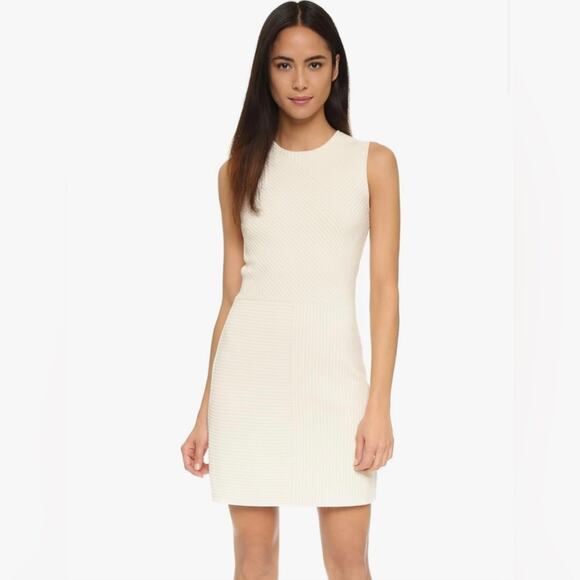 THEORY Irelia Geometic-Knit Sleeveless Ivory White Dress Women's Size M - Picture 1 of 11